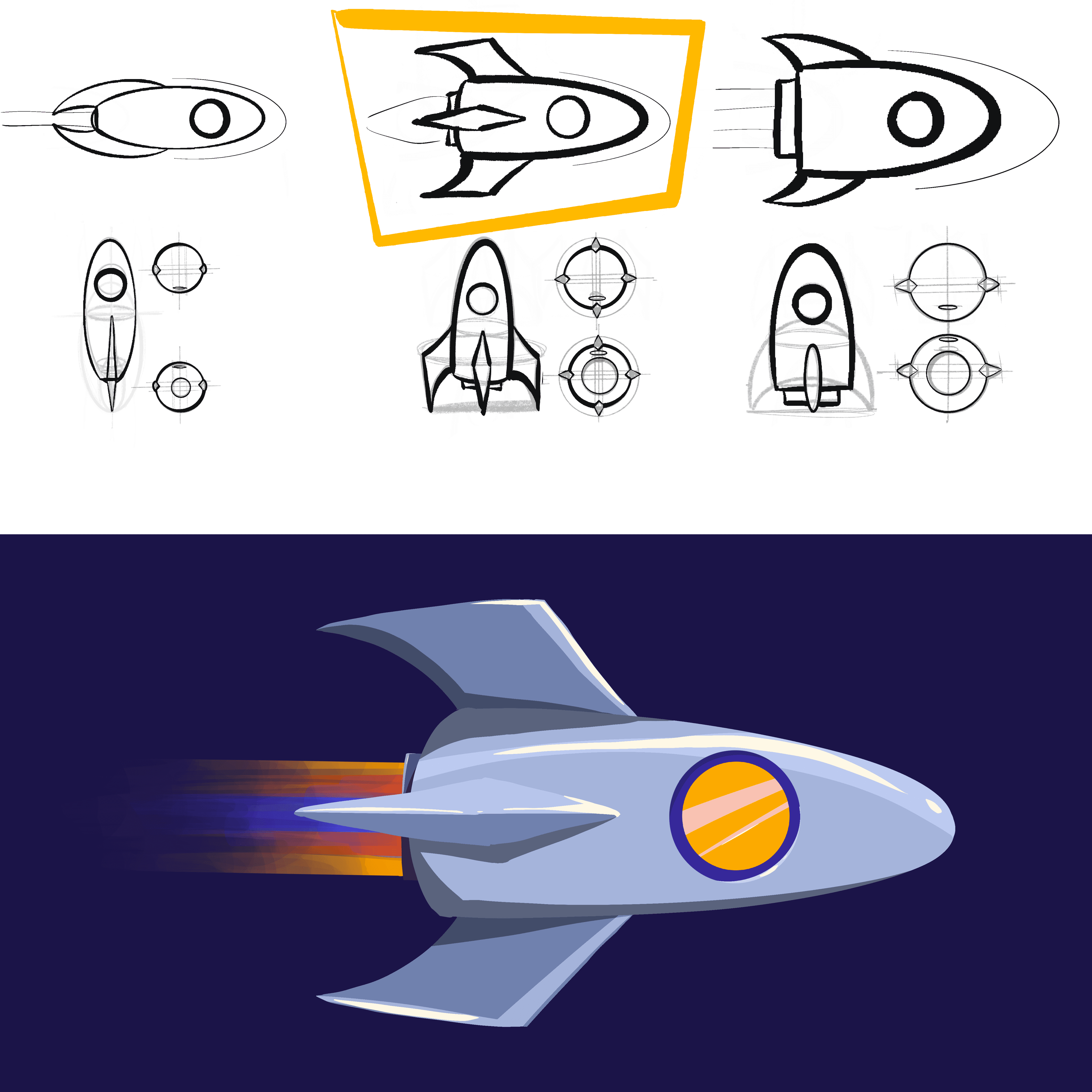 Rocket ship concept art and sketches